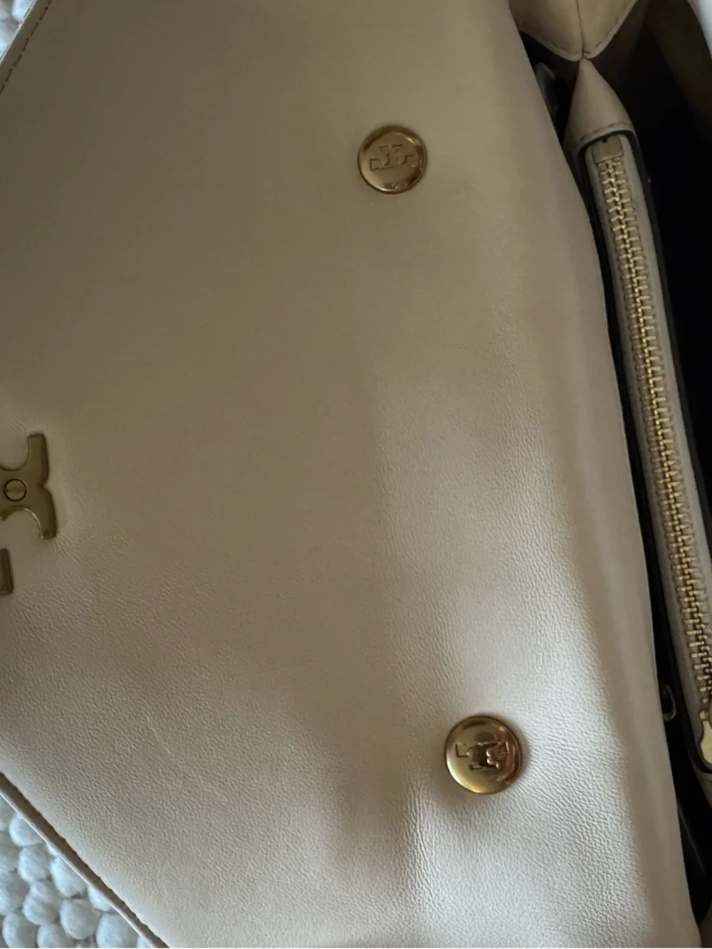 Tory Burch Cream Quilted Top-Handle Satchel with Gold Logo